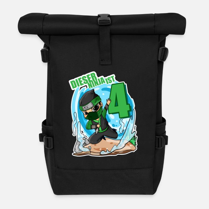Geburtstag Junge Ninja Grün - 4 Jahre Vier - Rolltop Rucksack - Schwarz