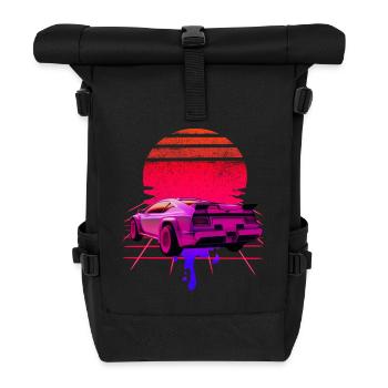 Retro Wave Supercar Sunset - Roll Top Backpack - black - Front