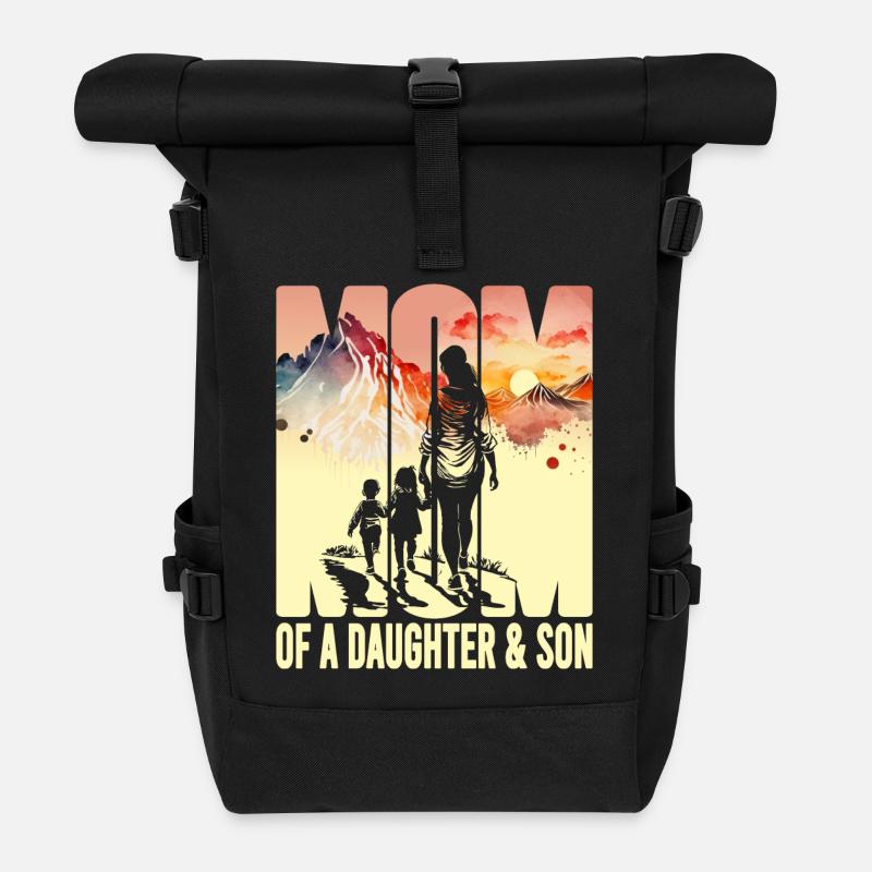 Mutter mit Tochter Sohn Muttertag Berge Mama Kind - Rolltop Rucksack - Schwarz