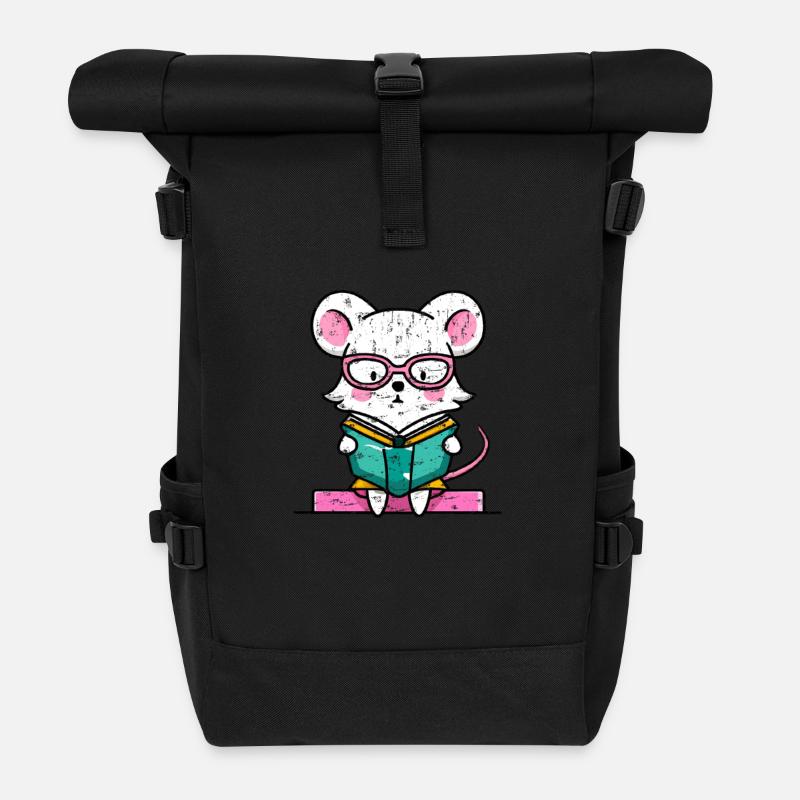 Souris de rat de bibliothèque dans le livre - Sac à dos roll top - noir