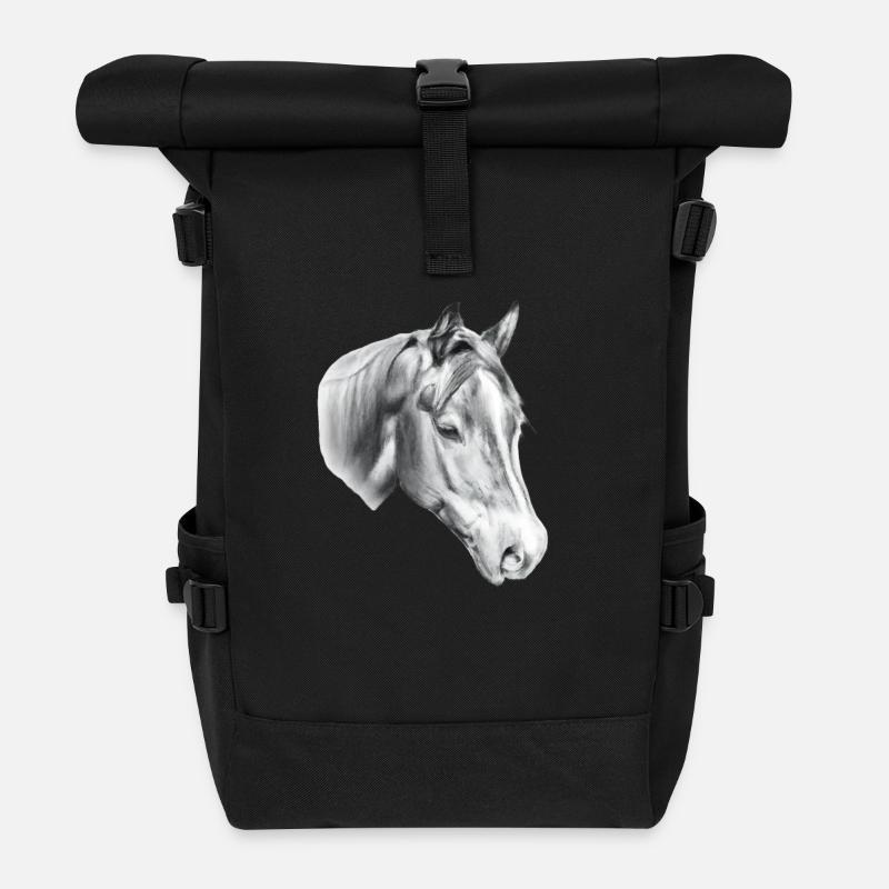 Pferdekopf Bleistiftzeichnung - Rolltop Rucksack - Schwarz