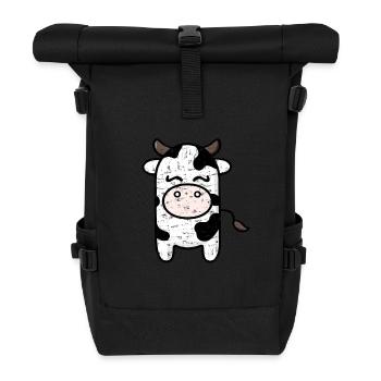 Minimalistische Kuh im Kawaii-Stil - Rolltop Rucksack - Schwarz - Vorne