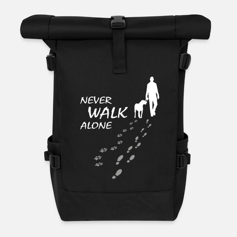 Never walk alone - Hund Gassi Geschenk - Rolltop Rucksack - Schwarz