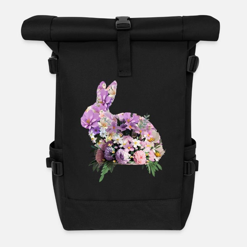 Blumen Osterhase - Rolltop Rucksack - Schwarz