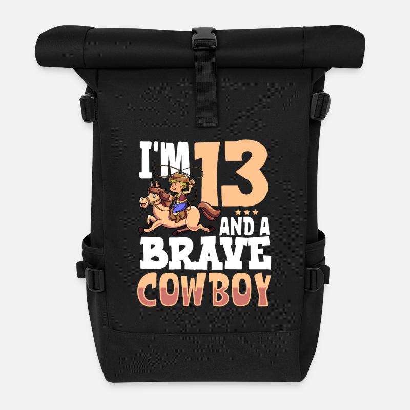 Ich bin 13 - Jungen Cowboy - Rolltop Rucksack - Schwarz