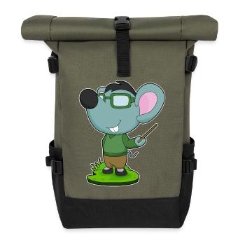 Mouse Teacher Pointer School - Roll Top Backpack - olive/black - Front