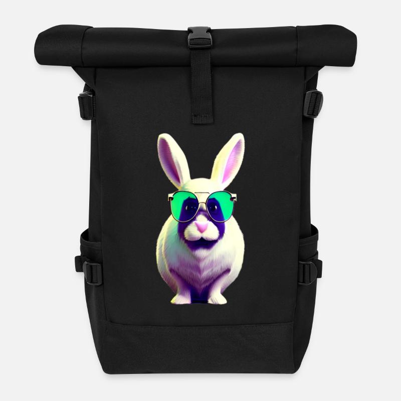 cooles Kaninchen mit Sonnenbrille - Rolltop Rucksack - Schwarz