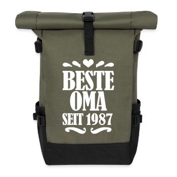Beste Oma seit 1987 - Oma Geschenk - Rolltop Rucksack - Olive/Schwarz - Vorne