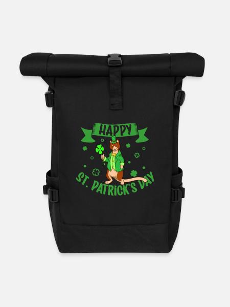 St Patrick's Kangaroo - Happy St Patrick's Day - Roll Top Backpack - black
