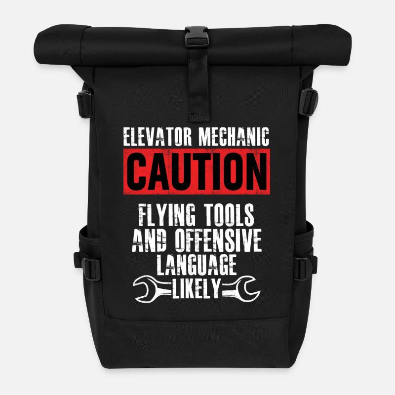 Elevator Mechanic Flying Tools Technician - Rolltop Rucksack - Schwarz