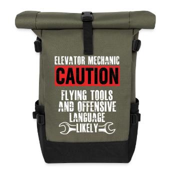 Elevator Mechanic Flying Tools Technician - Roll Top Backpack - olive/black - Front