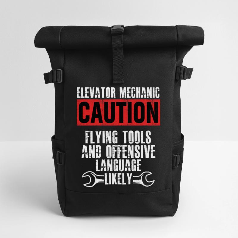 Elevator Mechanic Flying Tools Technician Roll Top Backpack