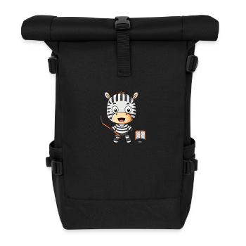 Zebra Eishockey Kawaii Design Kinder Erwachsene - Rolltop Rucksack - Schwarz - Vorne