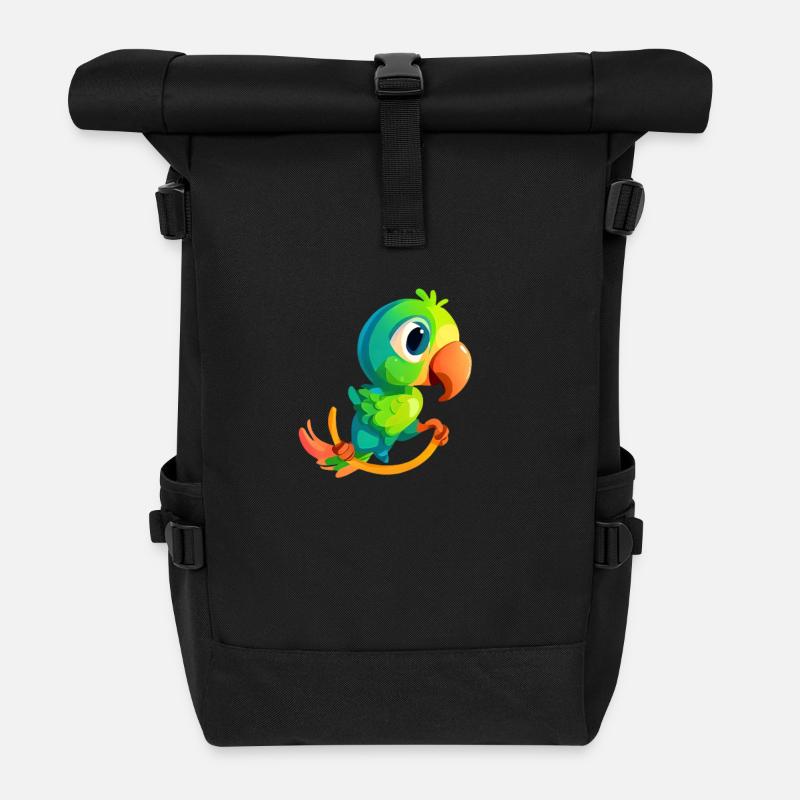 Vogel Wippe Papagei grün - Rolltop Rucksack - Schwarz