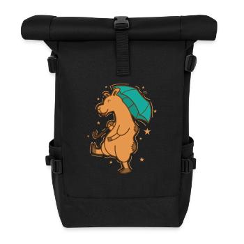 Kamel mit Regenschirm Dromedar Karawane - Rolltop Rucksack - Schwarz - Vorne