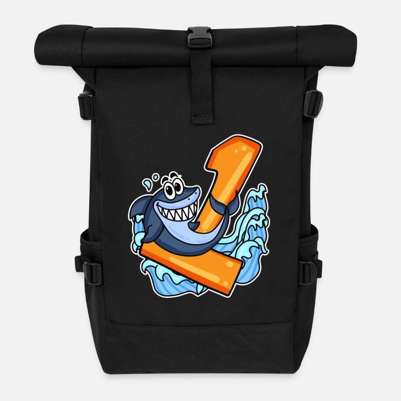 1 Jahr alt - Einschulung - Hai Motiv - Rolltop Rucksack - Schwarz