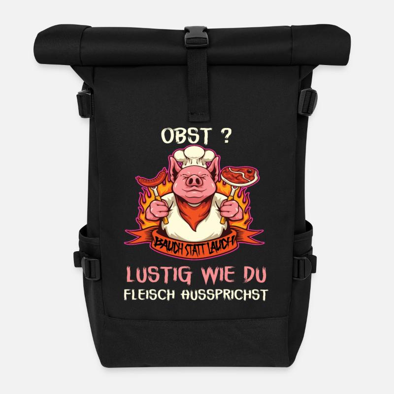 Witziges Schwein mit Fleischspruch - Rolltop Rucksack - Schwarz