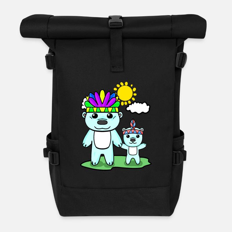 Eisbär Familie - Eisbär mit Baby - Rolltop Rucksack - Schwarz