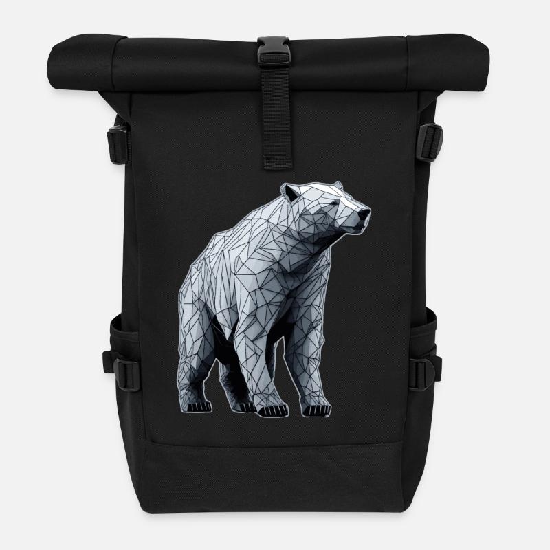 Eisbär Polygon LIne Art - Rolltop Rucksack - Schwarz