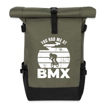 BMX Fahrer Spruch - Rolltop Rucksack - Olive/Schwarz - Vorne
