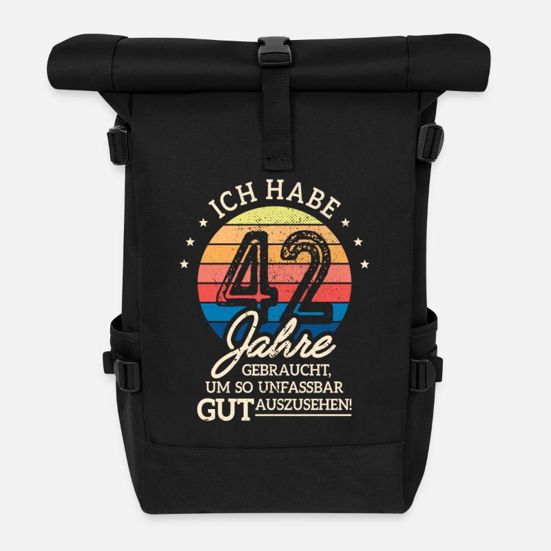 42. Geburtstag Geschenk Habe 42 Jahre Gebraucht - Rolltop Rucksack - Schwarz