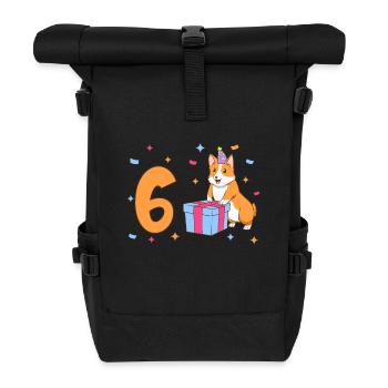 Mit Corgi - Mädchen Geburtstag 6 Jahre - Rolltop Rucksack - Schwarz - Vorne