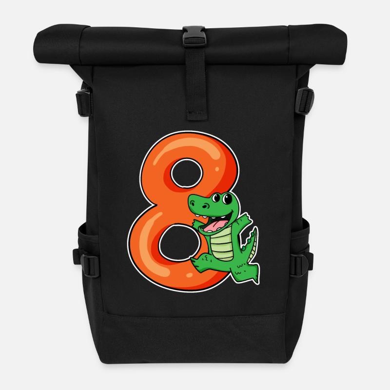8 Geburtstag 8 Jahre alt mit Tier Motiv - acht - Rolltop Rucksack - Schwarz