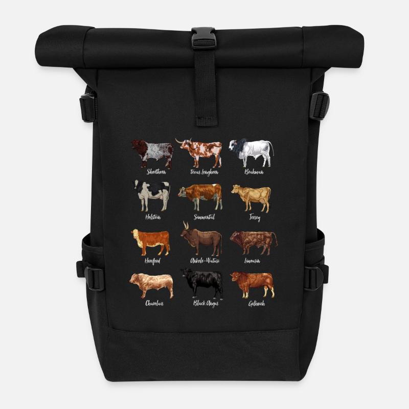 Rinder Zeichnungen - Kuhmotiv - Rolltop Rucksack - Schwarz