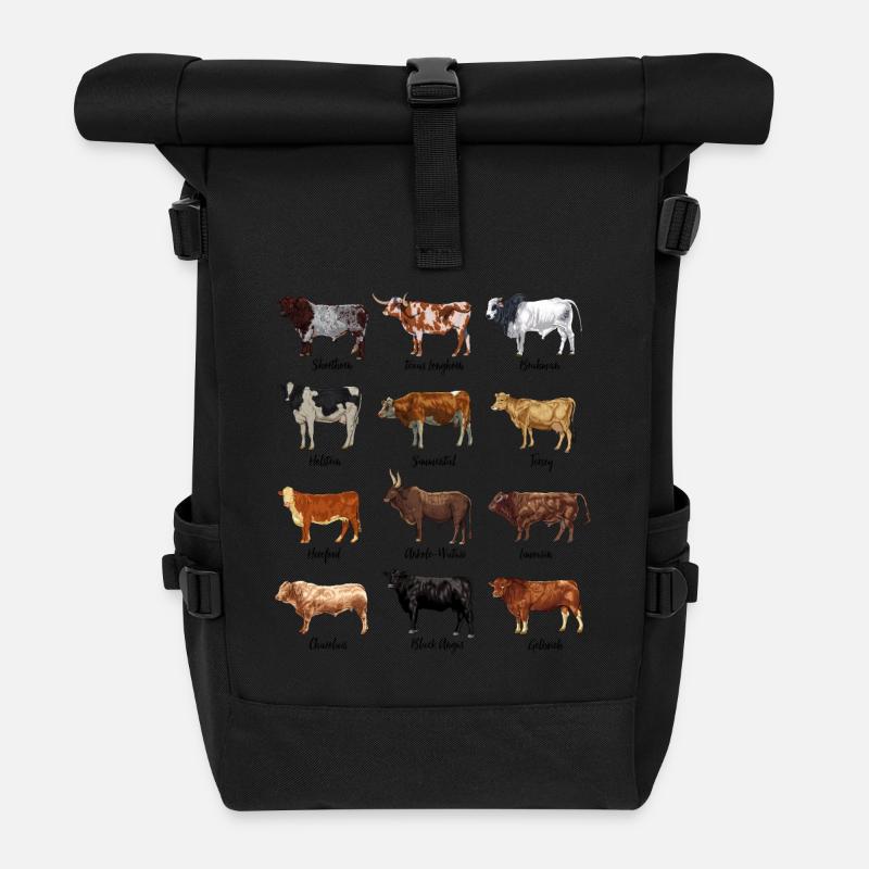 Kuh Zeichnungen - Rinderrassen - Rolltop Rucksack - Schwarz
