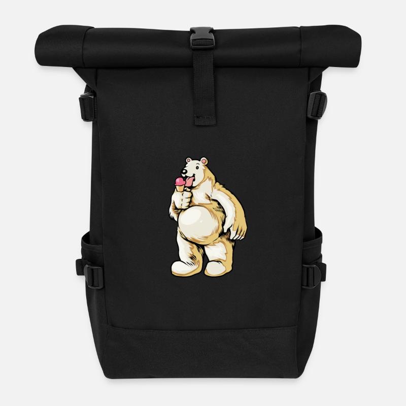 Comic Eisbär genießt Eistüte - Rolltop Rucksack - Schwarz
