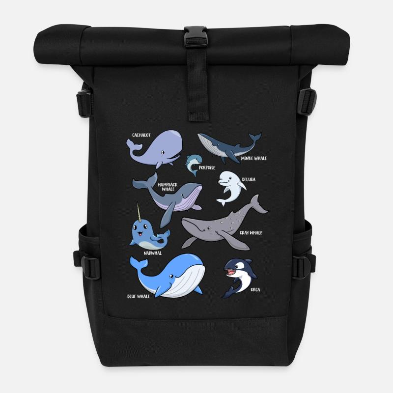 Verschiedene Kawaii Wale - Rolltop Rucksack - Schwarz