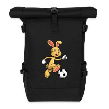 Un lapin comique joue au football - Sac à dos roll top - noir - Devant