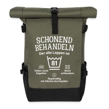 81. Geburtstag Schonend Behandeln Alte Lappen 81 - Rolltop Rucksack - Olive/Schwarz - Vorne