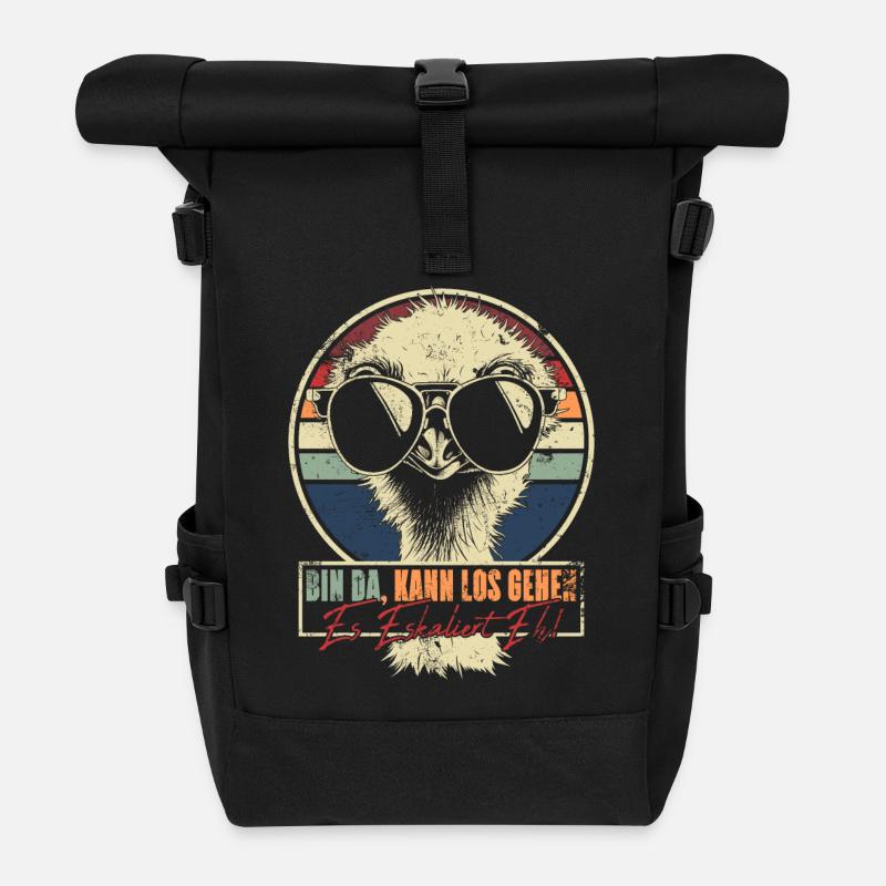 Bin Da Kann Los Gehen Es Eskaliert Eh Strauß Retro - Rolltop Rucksack - Schwarz