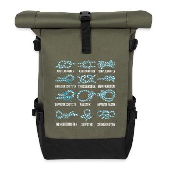 Seemannsknoten zum Segeln und Motorboot fahren - Rolltop Rucksack - Olive/Schwarz - Vorne