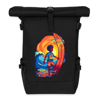 Surfeur avec motif rayon de soleil - Sac à dos roll top - noir - Devant