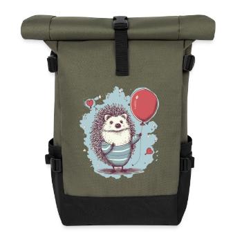 süsser Igel mit Luftballon - Rolltop Rucksack - Olive/Schwarz - Vorne