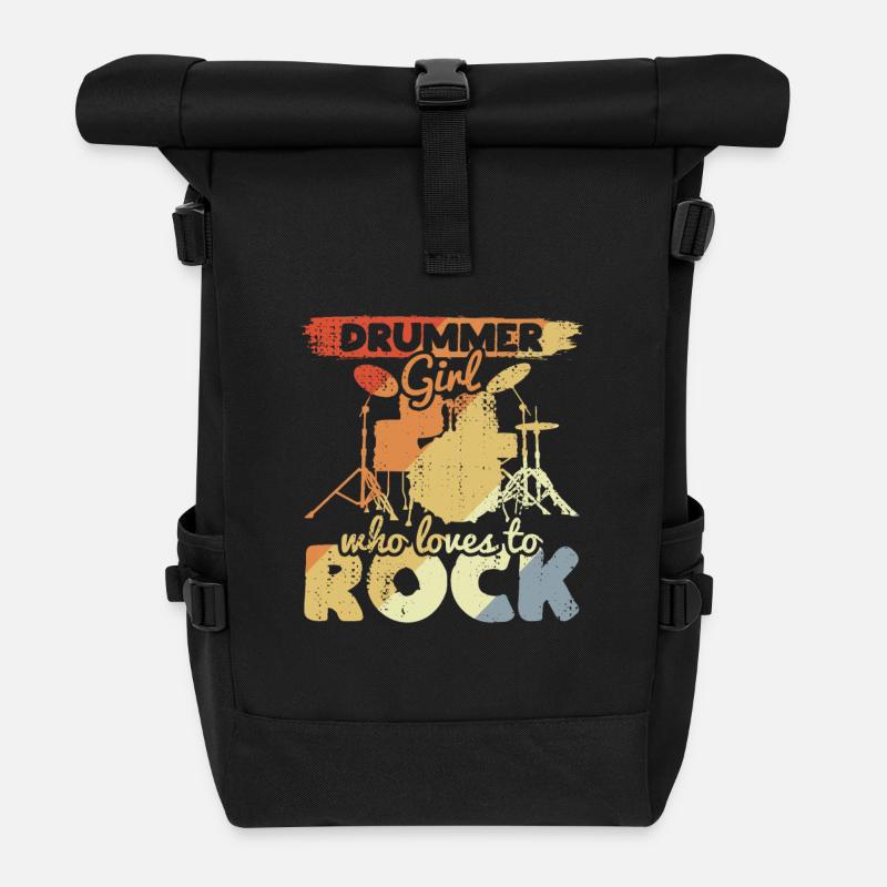 Drummer Girl - Roll Top Backpack - black