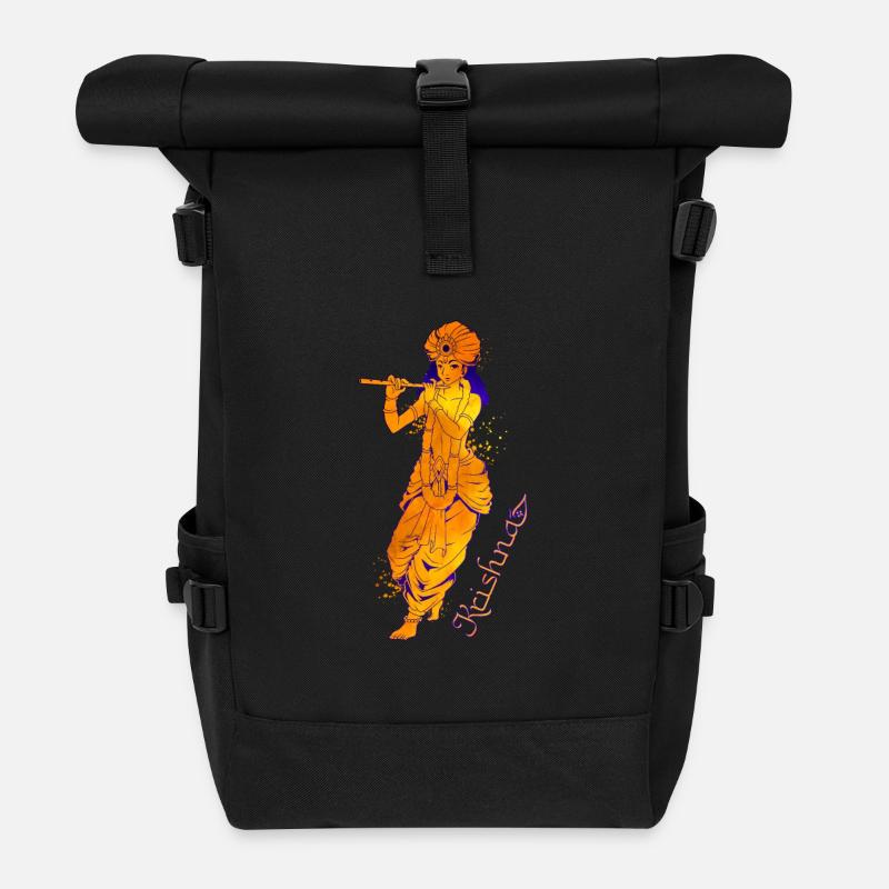 Hindu Gott - der blaue Flötenspieler Krishna - Rolltop Rucksack - Schwarz