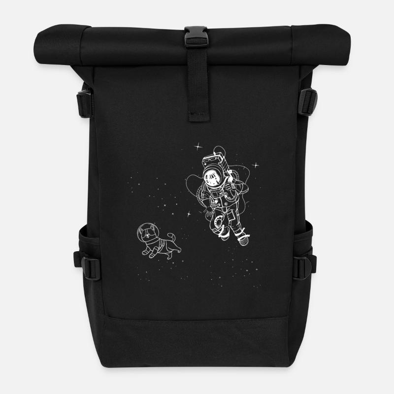 Lustiger Tierhund im Weltraum Astronaut - Rolltop Rucksack - Schwarz