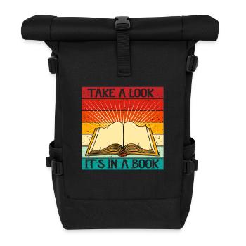 Schauen Sie mal rein, es ist in einem Buch - Retro - Rolltop Rucksack - Schwarz - Vorne