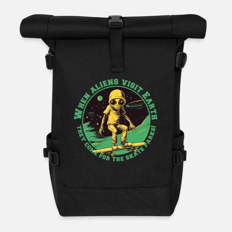 Skaterals dans l’espace avec lettrage - Sac à dos roll top - noir