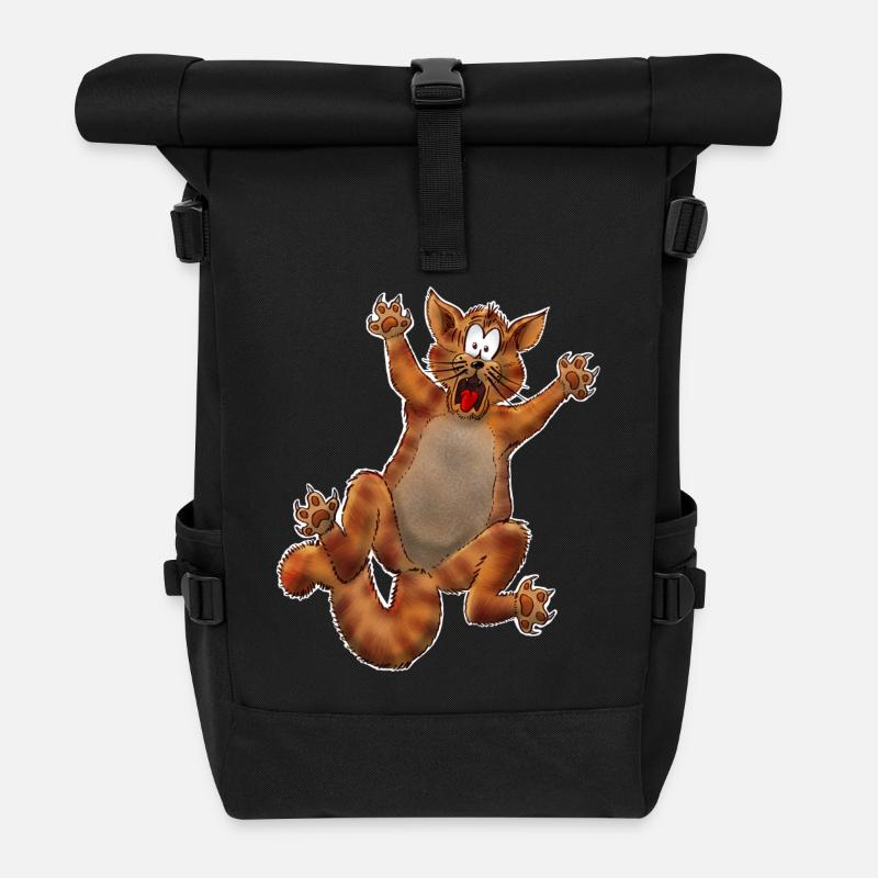 Crazy Cat - Roll Top Backpack - black