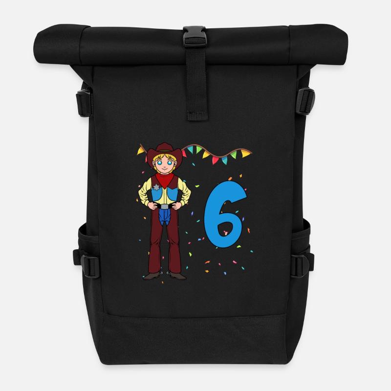 Mit Cowboy - Jungs Geburtstag 6 Jahre - Rolltop Rucksack - Schwarz
