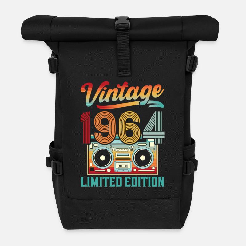 Design Vintage 1964 Ghettoblaster - Rolltop Rucksack - Schwarz
