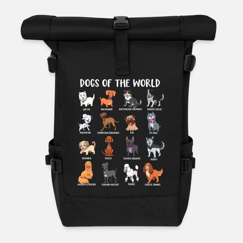 Kawaii Cartoon Hunderassen - Rolltop Rucksack - Schwarz
