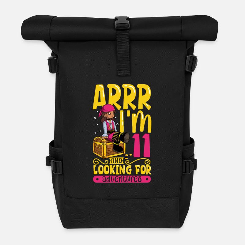Ich bin 11 - Mädchen Pirat - Rolltop Rucksack - Schwarz