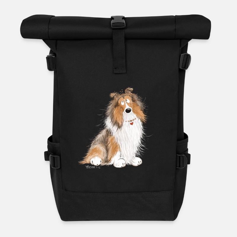 Happy Collie I Collie Rough I Langhaarcollie - Rolltop Rucksack - Schwarz