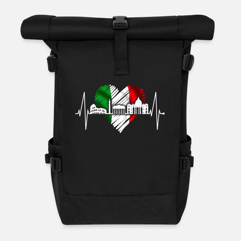 Rome Colosseum Heartbeat Roma Skyline Rome Italy - Roll Top Backpack - black