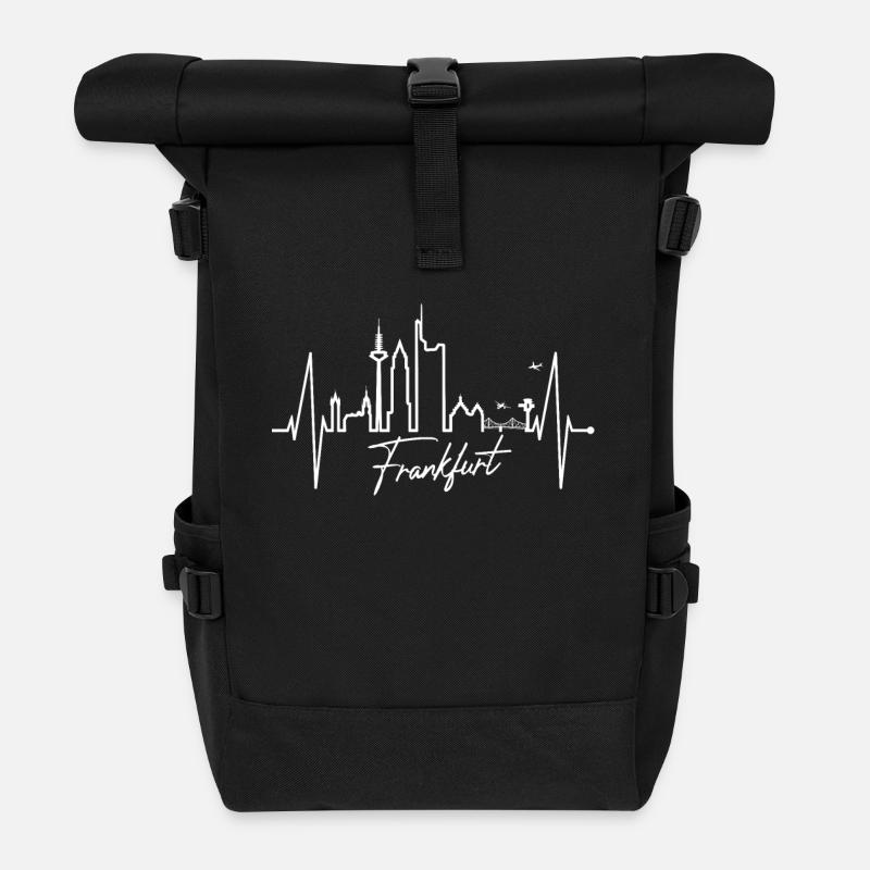 Frankfurt Skyline Herzschlag FFM Fan Liebe Hessen - Rolltop Rucksack - Schwarz